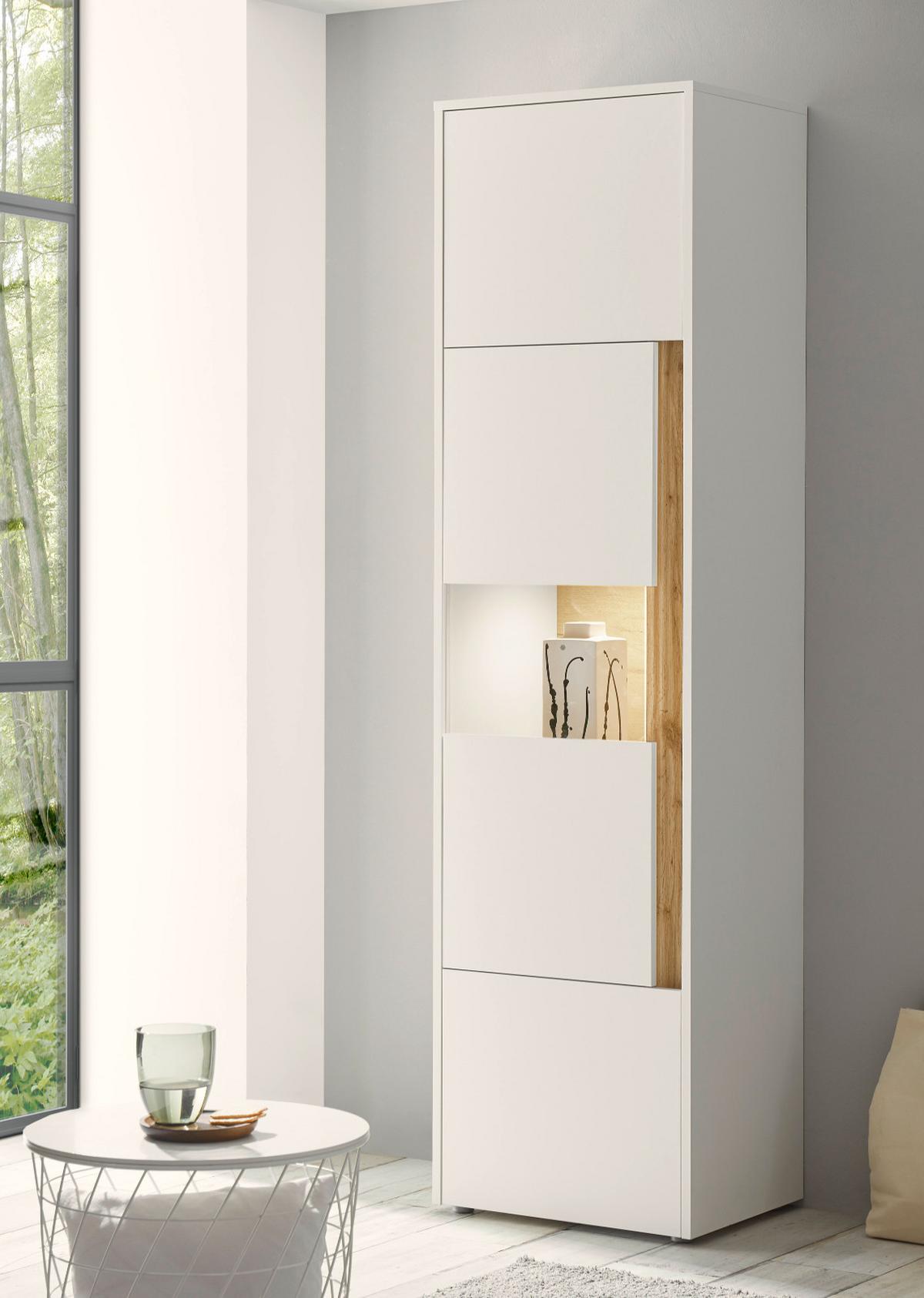 VITRINE weiß, Eiche Wotan 50 x 200 cm, Vitrinenschrank mit 5 Fächern - Eiche Wotan/Schwarz, Glas/Holzwerkstoff (50/197/40cm) - Furn.Design