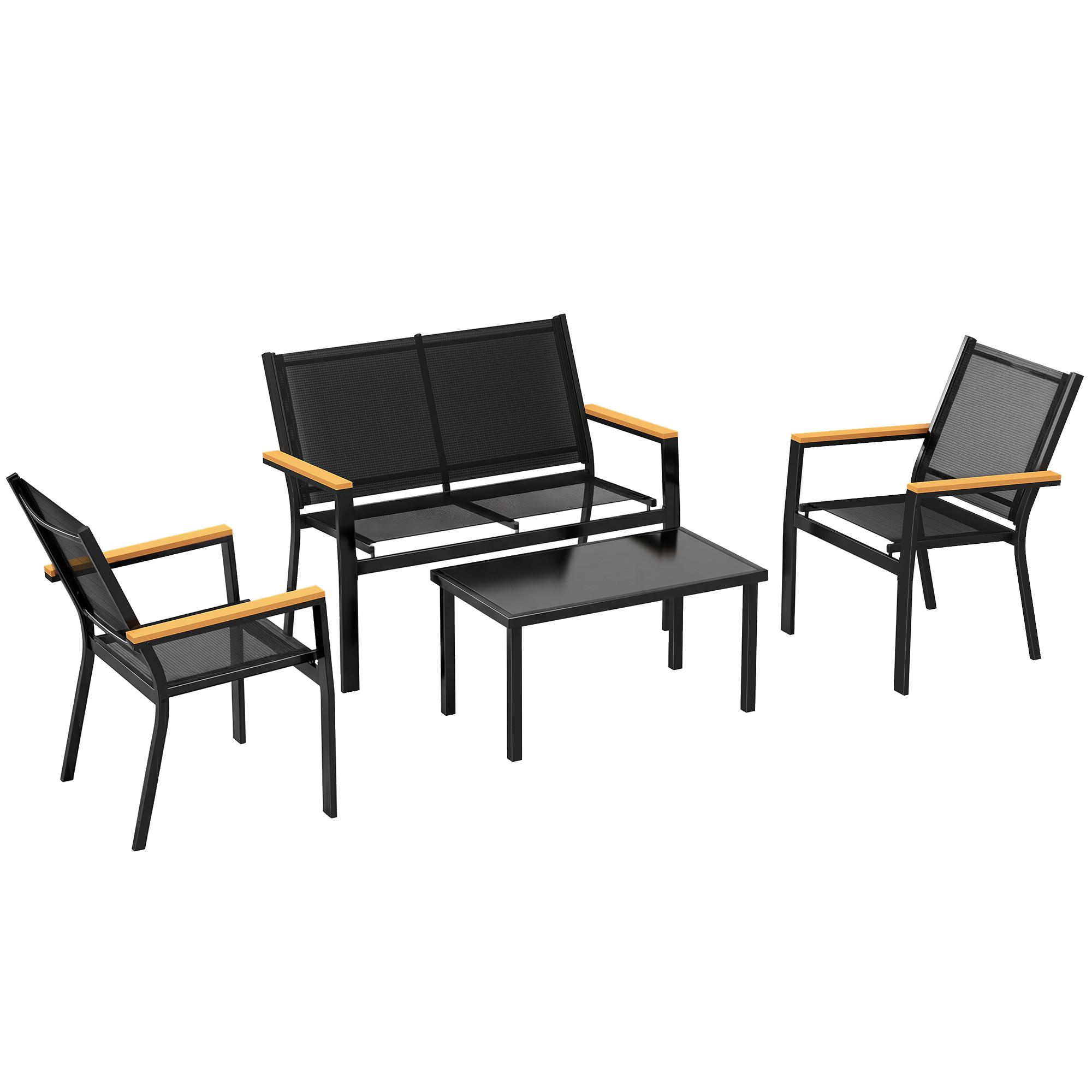 TERRASSENMÖBEL-SET 4er Set Stahl Texteline Schwarz - Schwarz, Textil/Metall - Outsunny