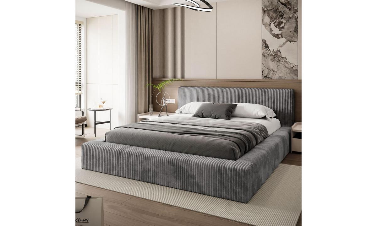 POLSTERBETT TILIA LUX 180x200 cm Tilia 90, 34 Holzlatten, Kopfteil 95 cm - Grau, Textil (180/200cm) - Lookway