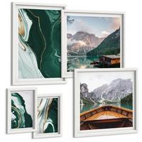 BILDER SET 5er Set - 50x50 cm & 20x30 cm & 40x60 cm Weißer Rahmen - Abstrakte Muster von Sukkulentenblättern - Weiß, Kunststoff (40/60cm) - TULUP