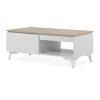 COUCHTISCH weiß, Sandstein 100 cm, Wohnzimmertisch mit Schubkasten - Sandfarben/Weiß, Holzwerkstoff/Kunststoff (55/100/40cm) - Furn.Design