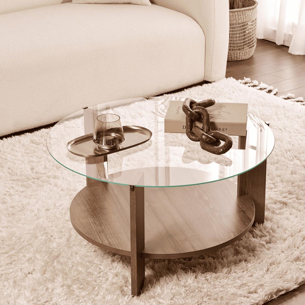 COUCHTISCH mit 2 Platten, davon eine aus gehärtetem Glas 75/75/40 cm - Naturfarben, Holzwerkstoff (7.5/75/40cm) - Calicosy
