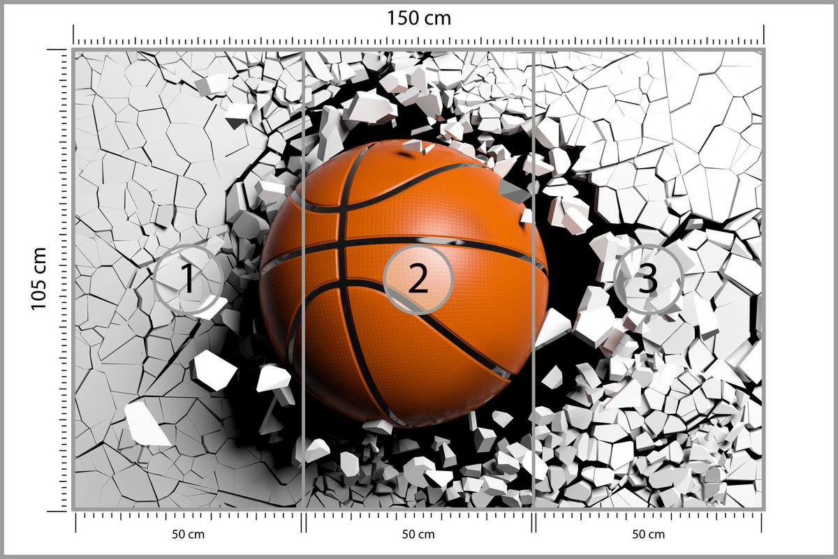 FOTOTAPETE für Jugendzimmer Basketball Wandbruch Sport 150x105 - Schwarz/Orange, Papier (150/105cm) - Muralo