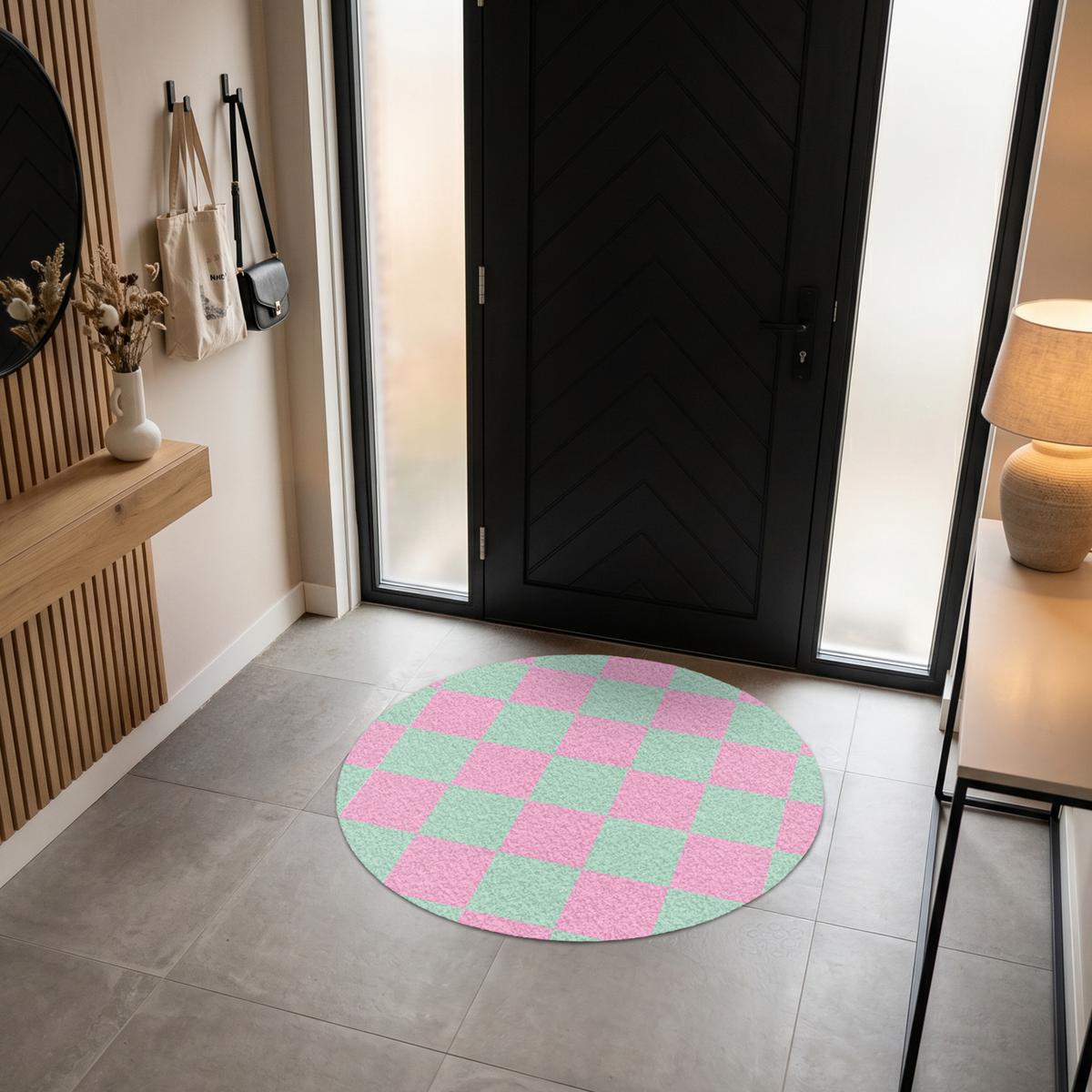 FUSSMATTE Schachbrettmuster - Grün - Rosa - Würfel Fußabtreter 120x120 cm - Mintgrün, Kunststoff (120/0.4cm) - MuchoWow