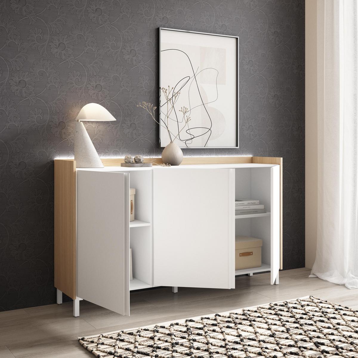 SIDEBOARD, Weiß und Eiche, 156/35/91cm, mit Beinen - Weiß, Holzwerkstoff (156/91/35cm) - Skraut Home