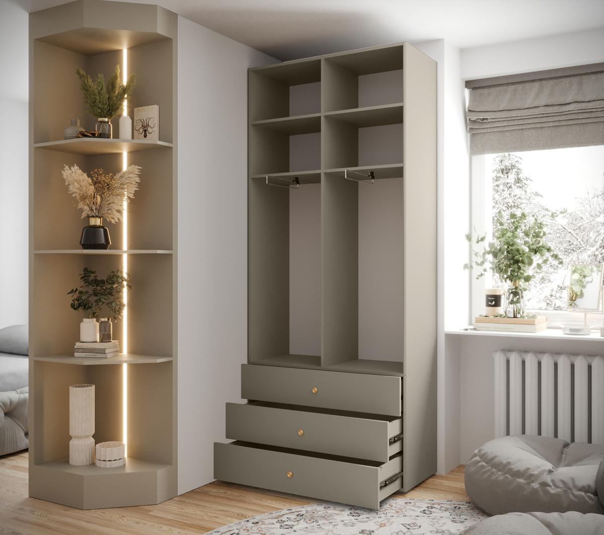 DREHTÜRENSCHRANK 236.7/100/47 2-türig - Kaschmir/Goldfarben, Holz/Metall (100/236.7/47cm) - MÖBEL KRYSPOL