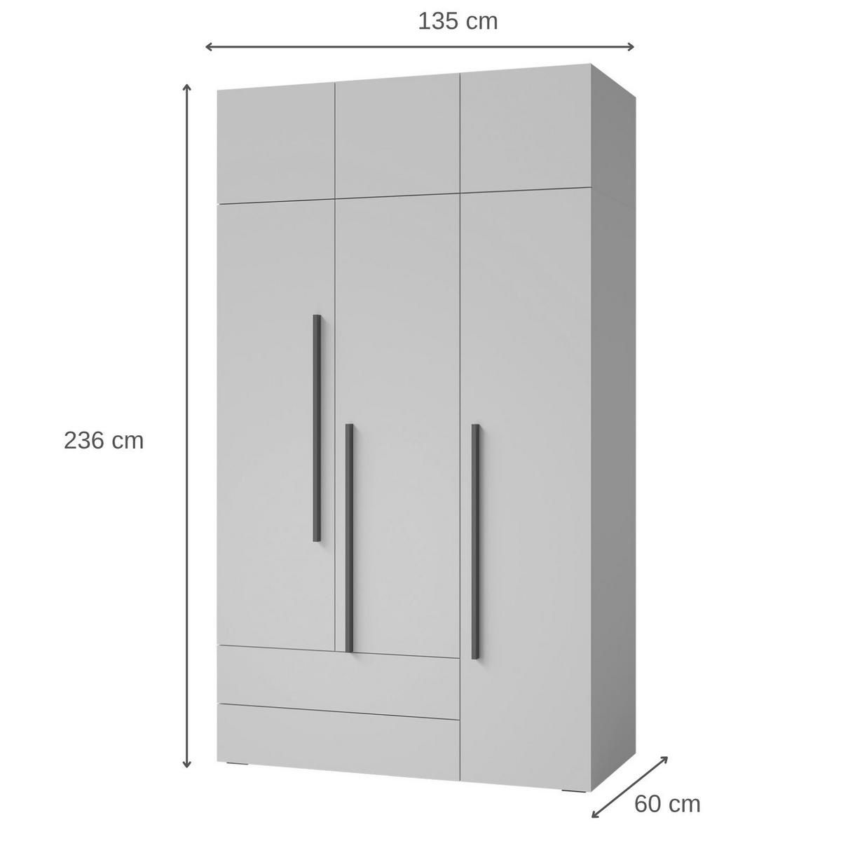 DREHTÜRENSCHRANK Largo mit Aufsatz, 3 Türen und 2 Schubladen, für Jugendzimmer, 135 cm, Kaschmir - Kaschmir, Holzwerkstoff (135/236/60cm) - Beautysofa