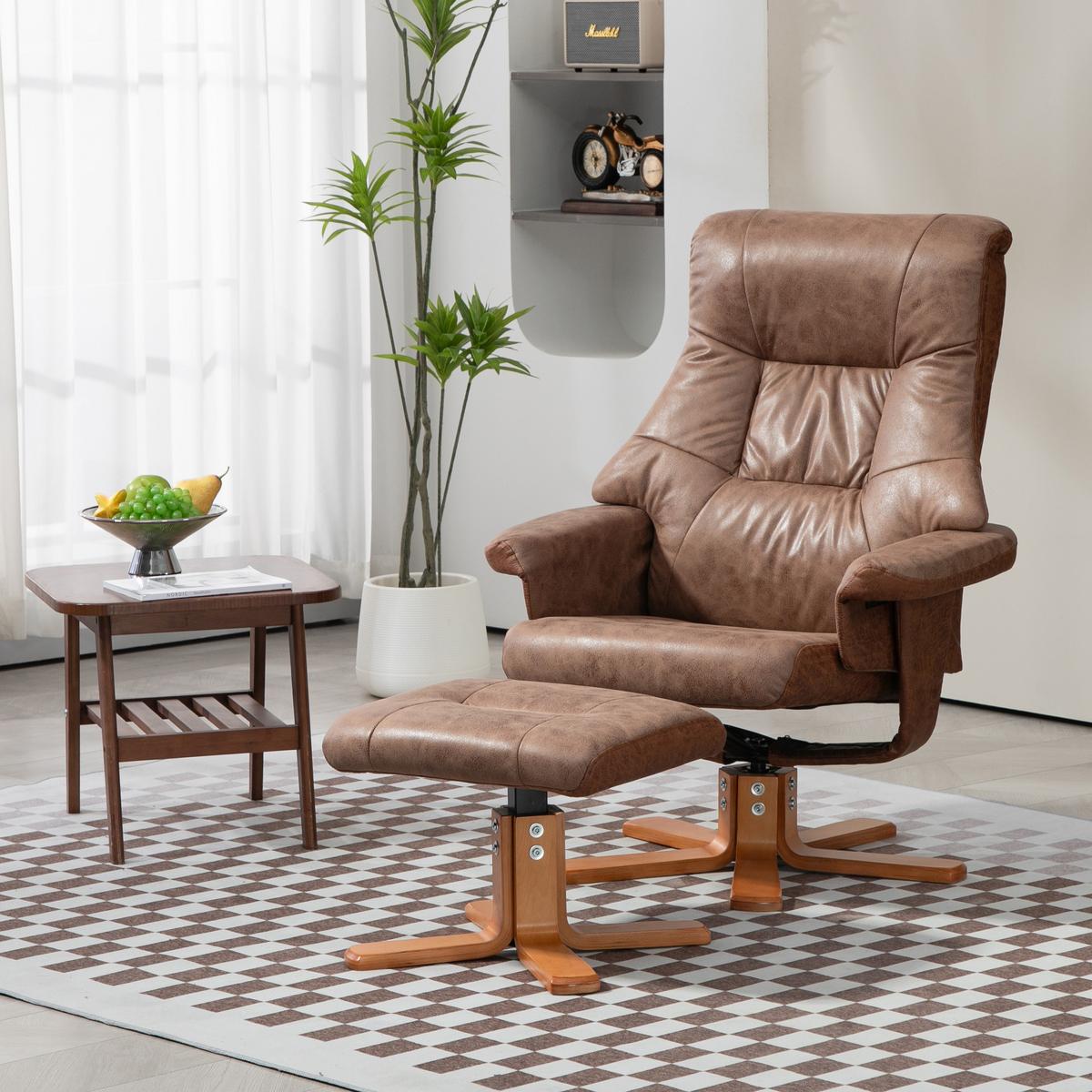 RELAXSESSEL mit Hocker, Fernsehsessel, Polstersessel TV Sessel mit Liegefunktion - Braun, Kunststoff (82.5/109/78cm) - HOMCOM
