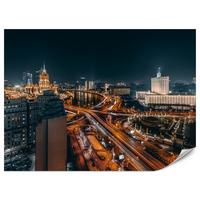 FOTOTAPETE für Wohnzimmer Moskau Nacht Panorama Metropole Straßen 100x70 - Beige/Schwarz, Papier (100/70cm) - Muralo