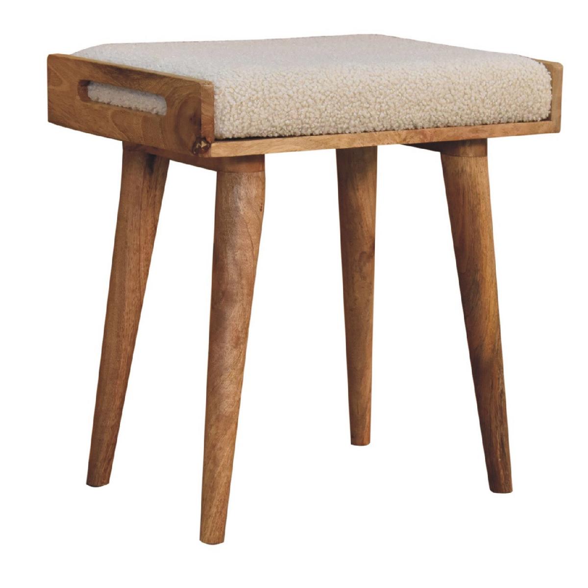 FUSSHOCKER Bouclé Creme Tablett-Stil, Nordische Beine - Beige, Holz (50/52/35cm) - Artisan Furniture