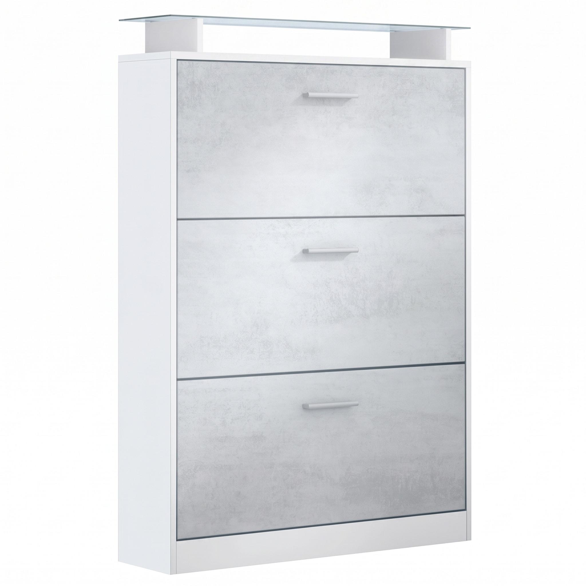 SCHUHSCHRANK Lavia Front in Beton Oxid Optik - Hellgrau, Holzwerkstoff (89/128/23cm) - Vladon