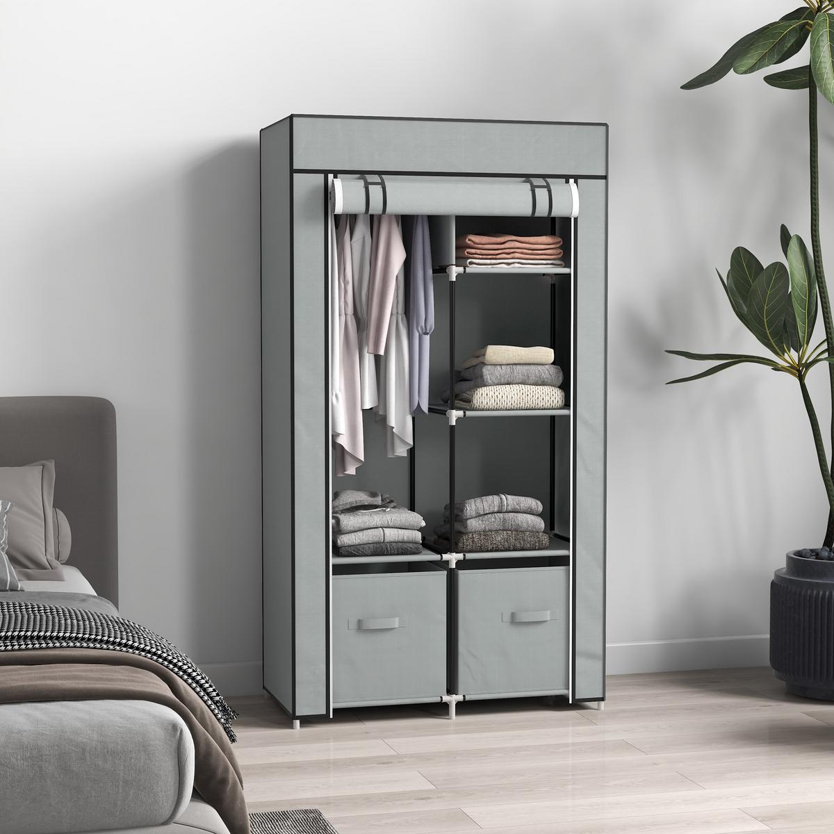 STOFFSCHRANK, Kleiderschrank, Hellgrau - Hellgrau, Metall (42.5/162.5/83cm) - HOMCOM