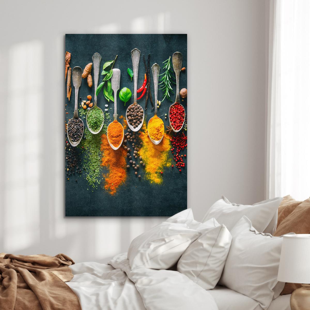 METALLBILD Kräuter - Gewürze - Löffel 80x120 cm - Currygelb, Metall (80/120cm) - MuchoWow