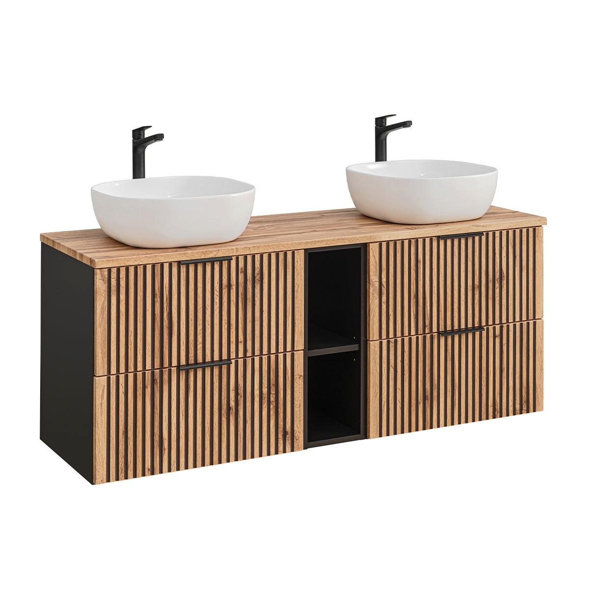 BADMÖBEL 140.6cm Gaia 2er-Set Holz in Eichenoptik und Schwarz - Schwarz, Holzwerkstoff (140.6/59/46cm) - Petits-meubles