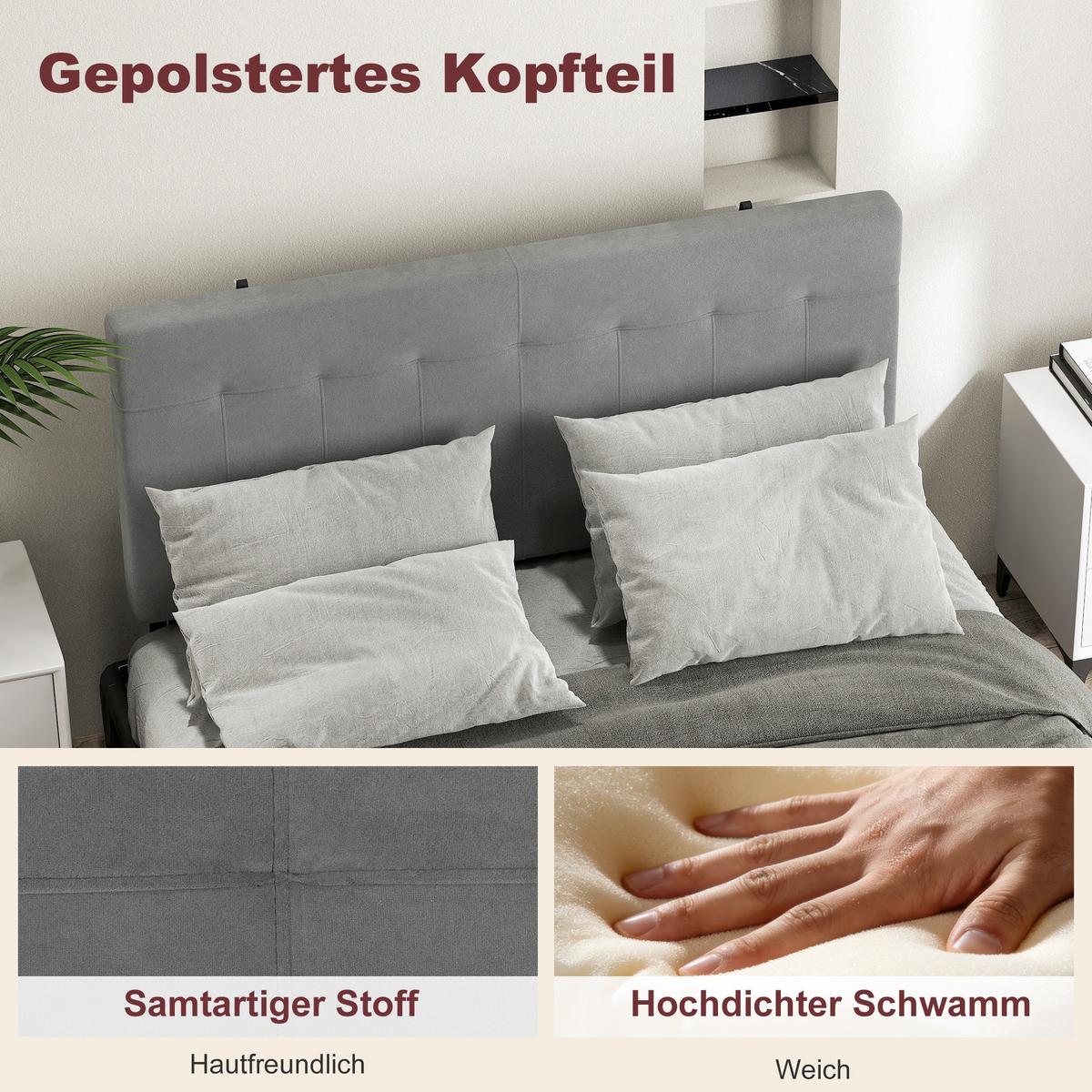 KOPFTEIL Polyester Metall Grau - Grau, Textil/Metall (10/126/140cm) - HOMCOM