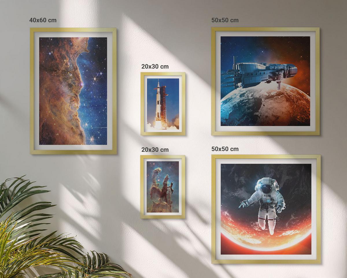 BILDER SET 5er Set - 50x50 cm & 20x30 cm & 40x60 cm Goldrahmen - Farbenfrohes abstraktes Porträt - Goldfarben, Kunststoff (40/60cm) - TULUP