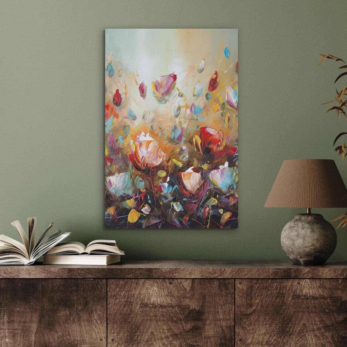 AKUSTIKBILD Blumen - Kunst - Natur - Ölgemälde Kunstdruck Schlafzimmer 50x70 cm - Multicolor, Kunststoff (50/70/0.9cm) - MuchoWow