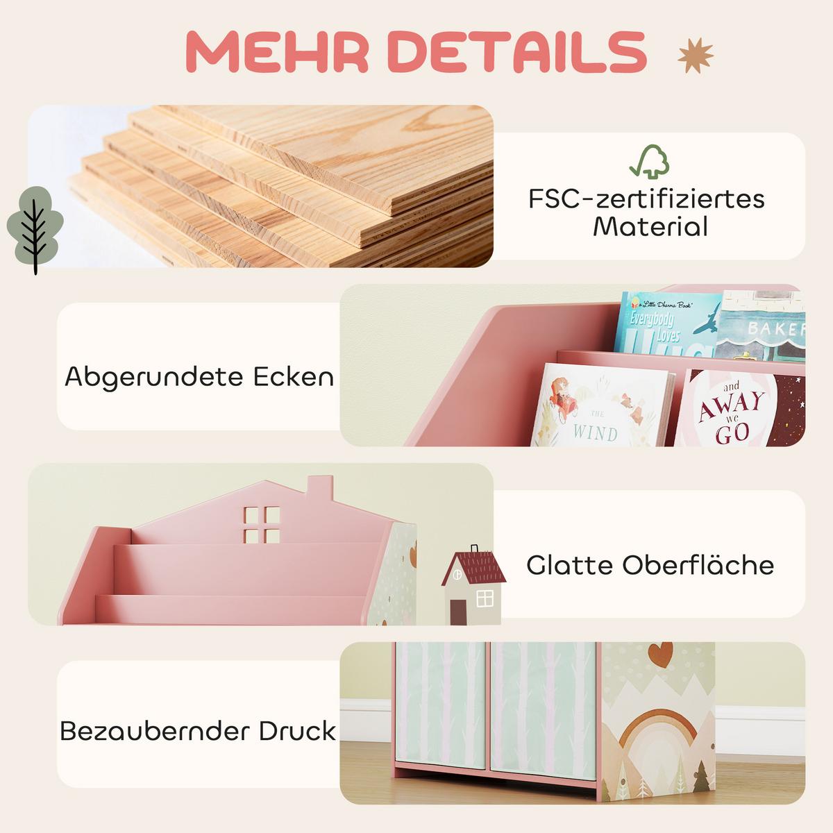 KINDER-BÜCHERREGAL MDF Vliesstoff Rosa - Rosa, Holzwerkstoff (30/91.5/62.5cm) - AIYAPLAY