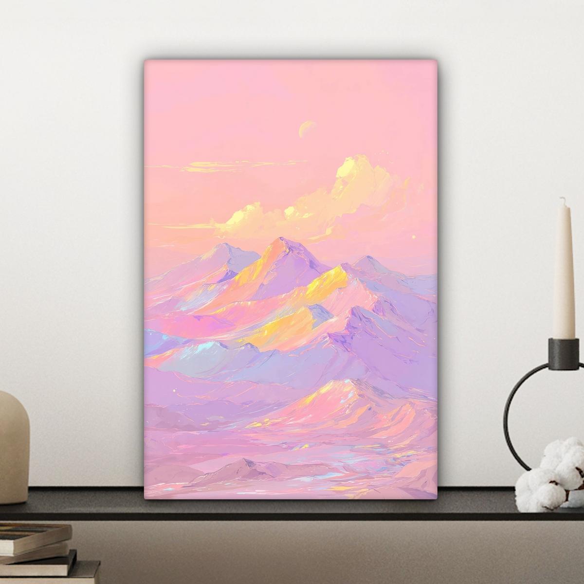LEINWANDBILD Berggipfel - Wolken - Verträumt Deko Wohnzimmer 20x30 cm - Hellrosa, Textil (20/30cm) - MuchoWow