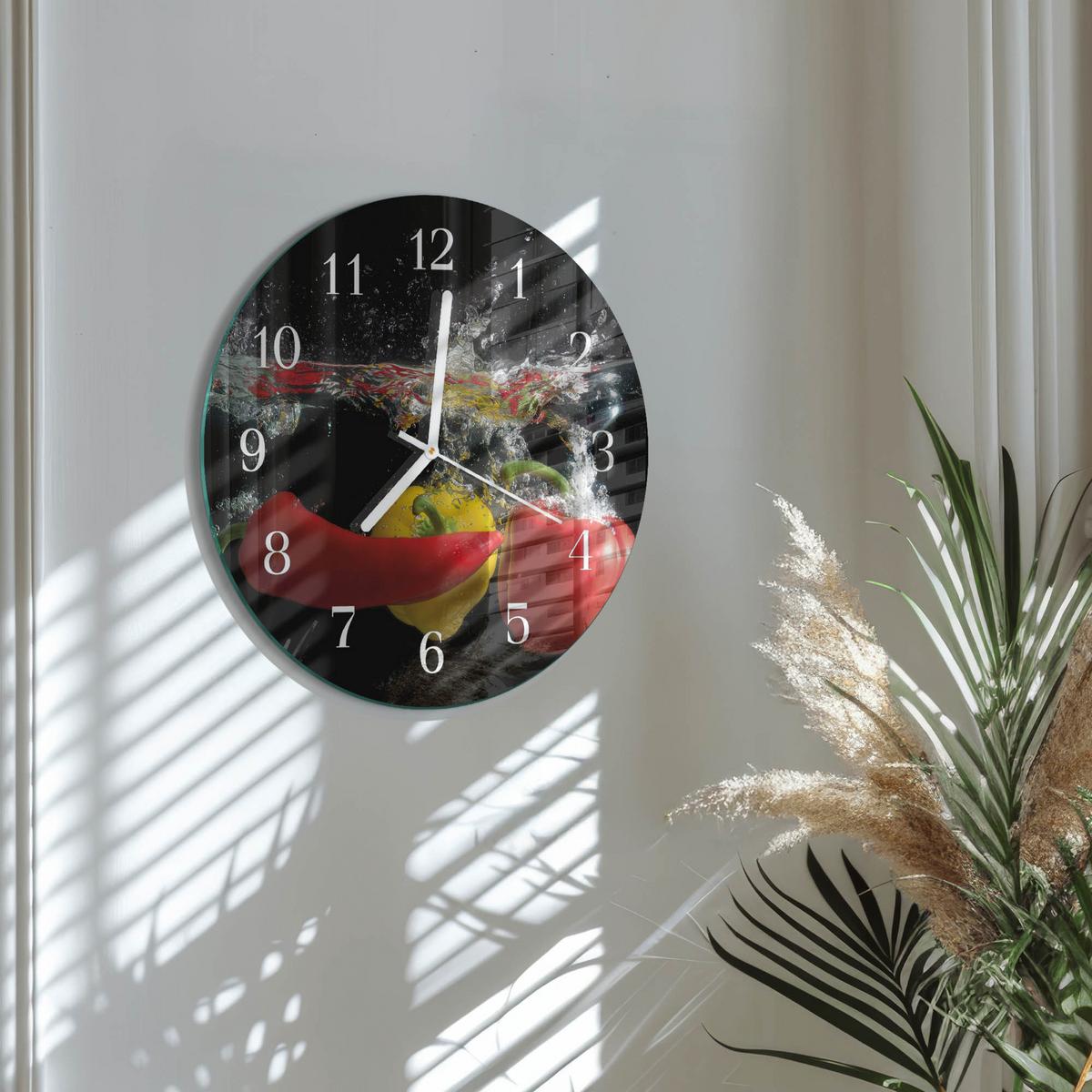 WANDUHR aus Glas Ø30 cm - Pfeffer - Schwarz, Glas (30/30/0.4cm) - TULUP