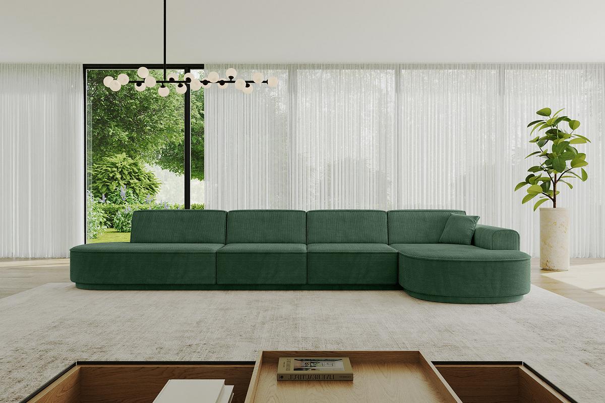 ECKSOFA Ottomane Rechts MARI-L3-v3 - 413x171x83 cm Grün Cord - Schwarz/Grün, Holzwerkstoff/Kunststoff (171/413cm) - ALTDECOR