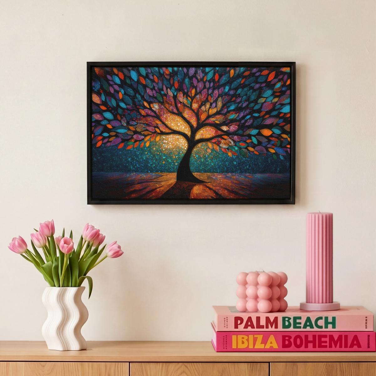 LEINWAND Bilder mit Rahmen - Mosaik - Bunt - Baum - Äste - 30x20 - Multicolor, Textil (30/20cm) - MuchoWow