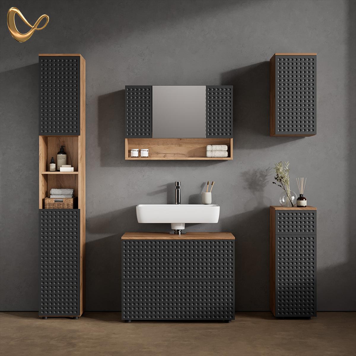 MIDISCHRANK Ronco Anthrazit gepunktet 30 x 81 cm mit 1 Schublade, 2 Fächer, Badezimmer - Anthrazit, Holzwerkstoff (30/81/30cm) - Livinity®