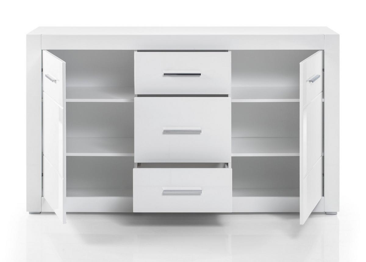 SIDEBOARD weiß Hochglanz, Wohn- und Esszimmer Kommode 164 cm - Weiß Hochglanz/Silberfarben, Holzwerkstoff/Kunststoff (164/97/42cm) - Furn.Design