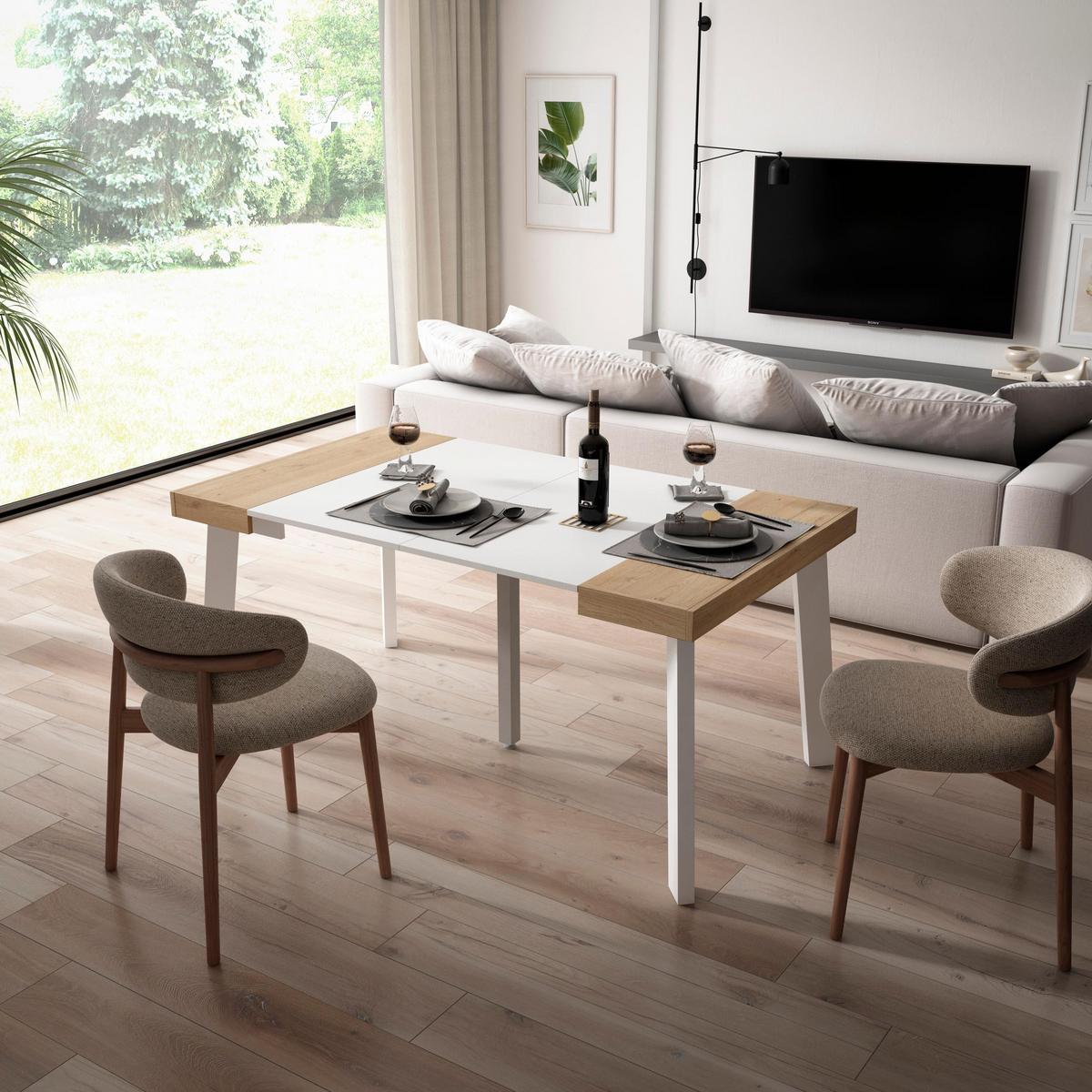 KONSOLENTISCH ausziehbar 58 bis 160cm, für 8 Gäste, eiche weiß, 90/58/73cm - Eichefarben/Weiß, Holzwerkstoff (90/160/73cm) - Skraut Home