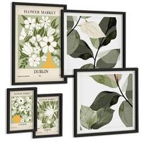 BILDER SET 5er Set - 50x50 cm & 20x30 cm & 40x60 cm Schwarzer Rahmen - Blumenmuster London Dublin - Schwarz, Kunststoff (40/60cm) - TULUP