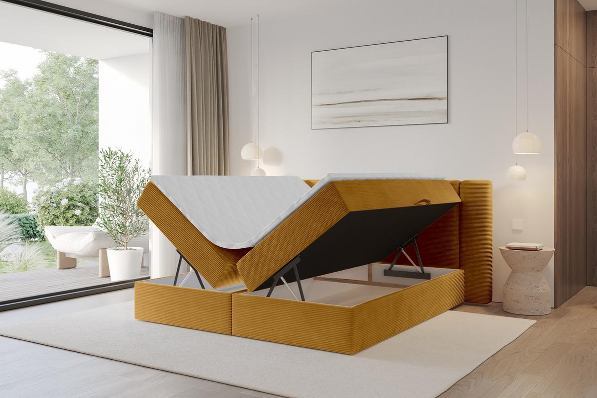 BOXBETT mit Matratze H3 - EVON - 180x200 cm Senfgelb - Dunkelgelb, Holzwerkstoff (180/200cm) - ALTDECOR