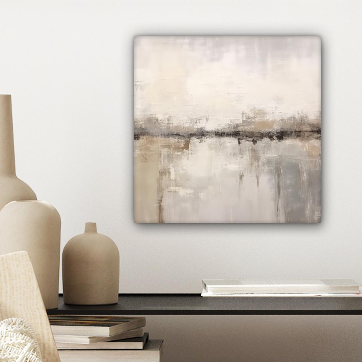LEINWANDBILD Moderne Kunst - Abstrakt - Beige Deko Wohnzimmer 20x20 cm - Beige, Textil (20/20cm) - MuchoWow