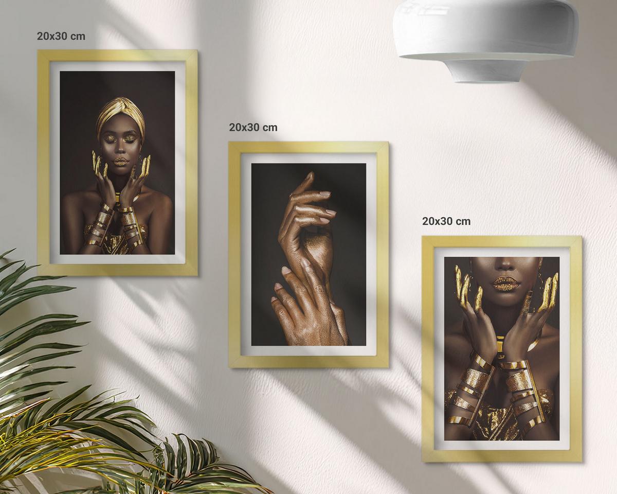 BILDER SET 3er Set - 20x30 cm Goldrahmen - Porträts afrikanischer Frauen - Goldfarben, Kunststoff (20/30cm) - TULUP