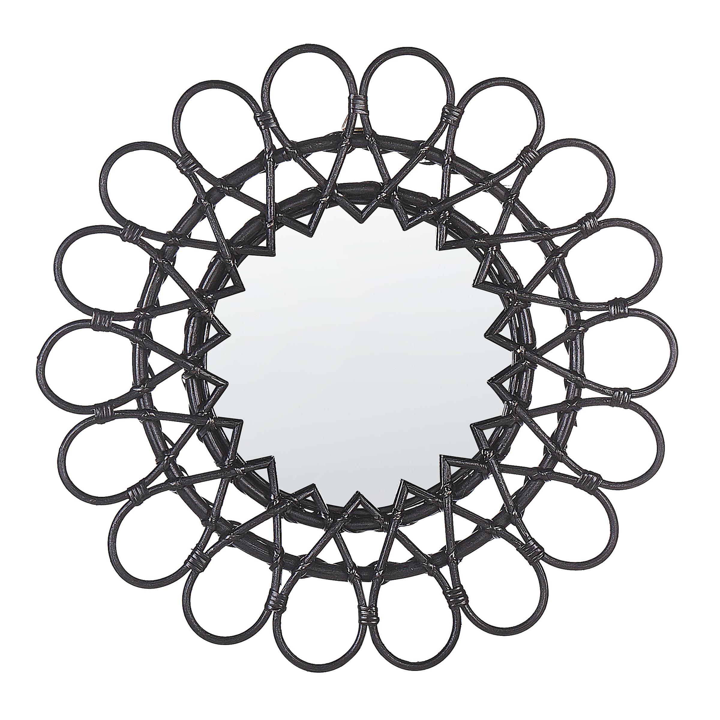 WANDSPIEGEL Rattan schwarz Sonnenform 60 cm Babai - Schwarz, Naturmaterialien (60/60/3cm) - Beliani