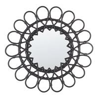 WANDSPIEGEL Rattan schwarz Sonnenform 60 cm Babai - Schwarz, Naturmaterialien (60/60/3cm) - Beliani