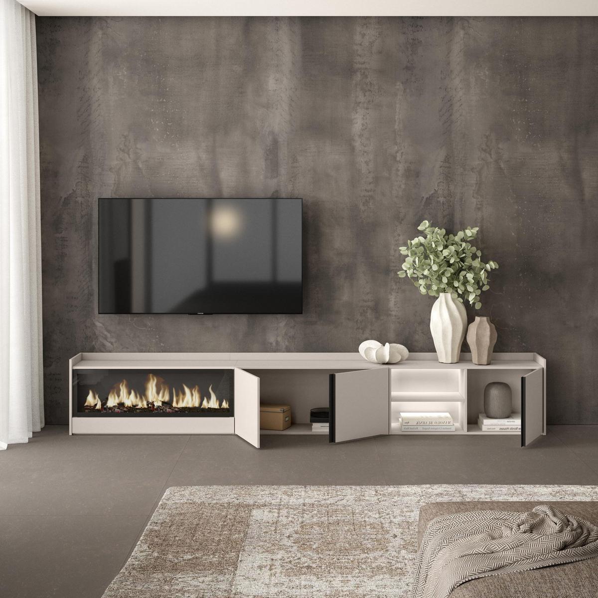 LOWBOARD, Beige, 315/35/50cm, Kamin mit Feuereffekt XXL - Beige, Holzwerkstoff (315/50/35cm) - Skraut Home