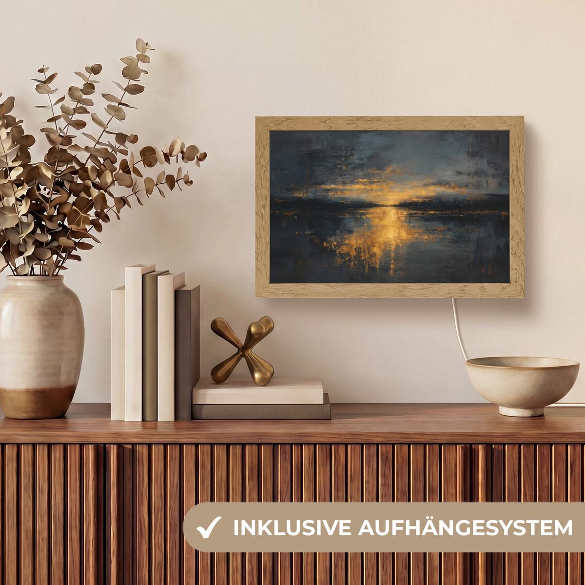 TISCHLEUCHTE Goldene Reflexion auf dem Wasser 30x20 cm - Beere, Holzwerkstoff (8/30/20cm) - OnlyWow