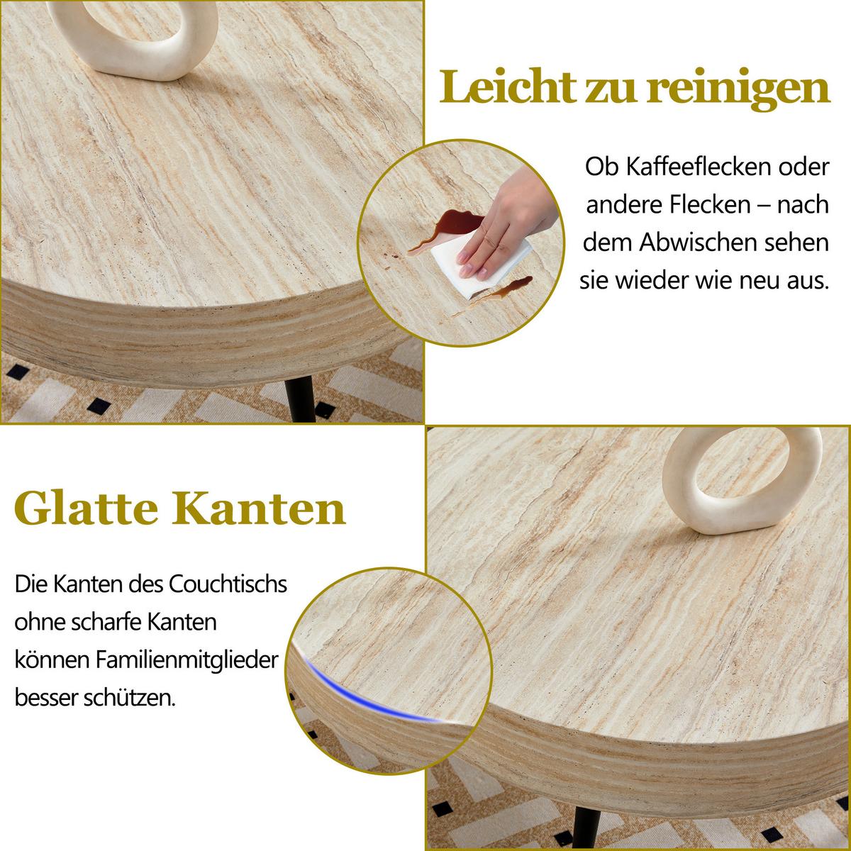 COUCHTISCH runder kaffeetisch travertin-optik - Naturfarben, Holzwerkstoff (70/70/35.5cm) - Urban Meuble