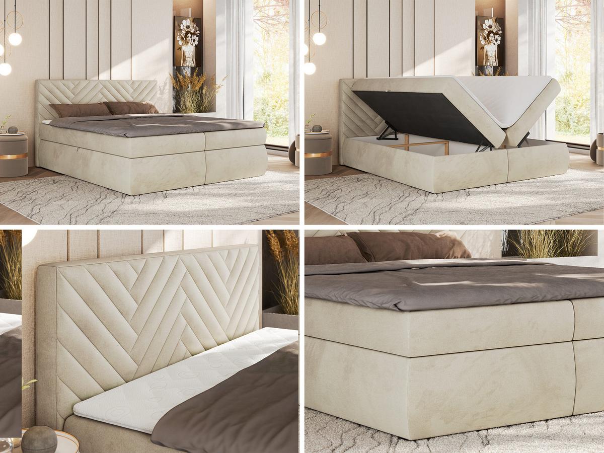 BOXBETT AVERTA 140/200 - Beige Velvet - H4 - Beige, Textil (140/200cm) - MKS