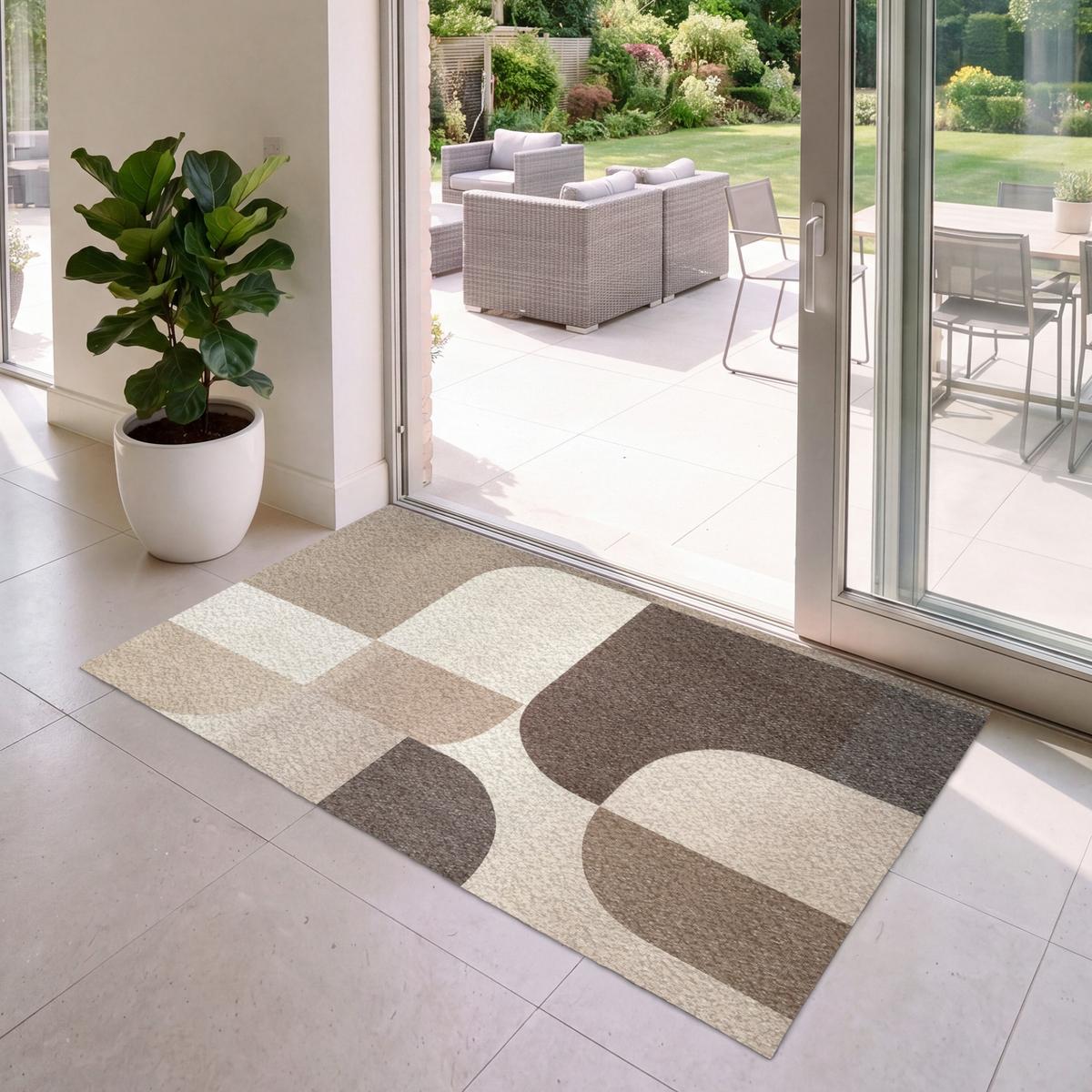 FUSSMATTE Geometrisch - Gewebte Struktur - Modern Fußabtreter 150x90 cm - Beige, Kunststoff (150/0.4cm) - MuchoWow