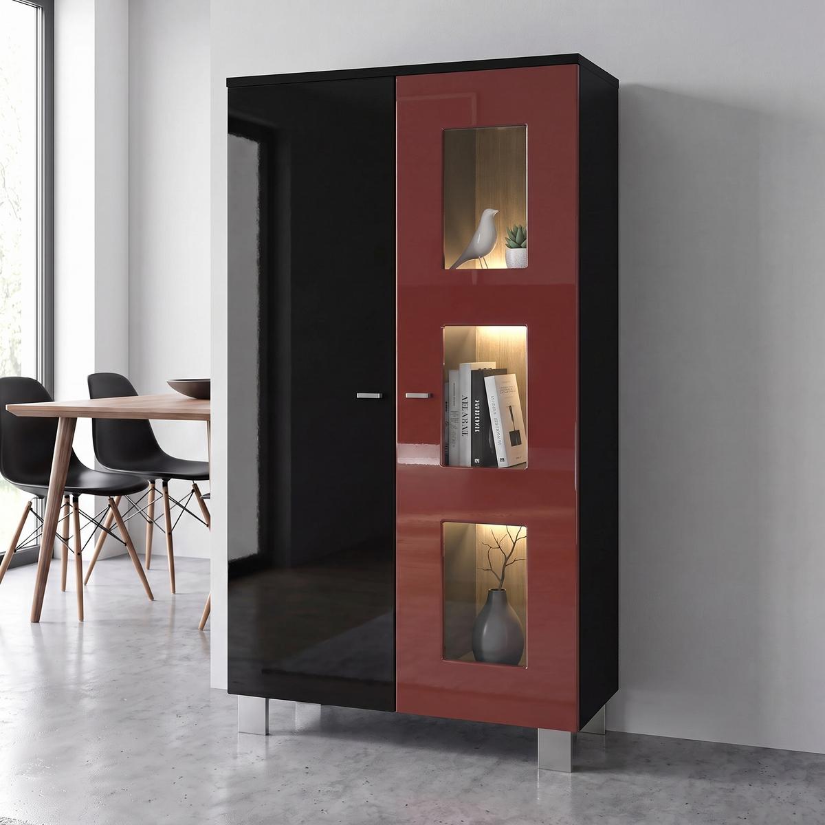 VITRINE Denjo Tür in Bordeaux Hochglanz - Bordeaux, Holzwerkstoff (71/129/35cm) - Vladon