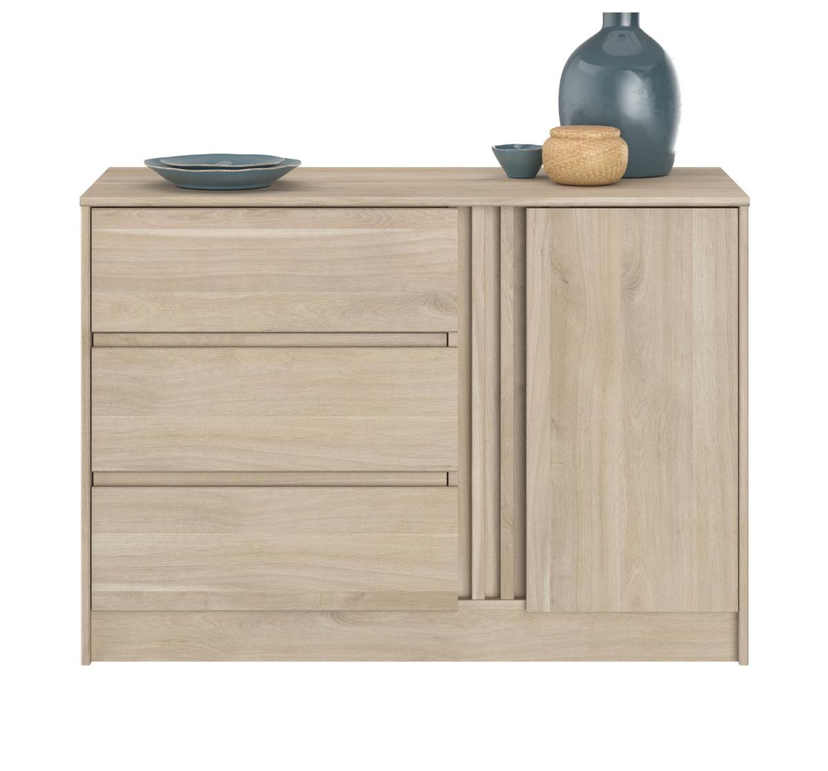 KOMMODE Eiche japanisch 110 cm, Sideboard mit 3 Schubladen - Eichefarben, Holzwerkstoff (110/77/50cm) - Parisot Meuble