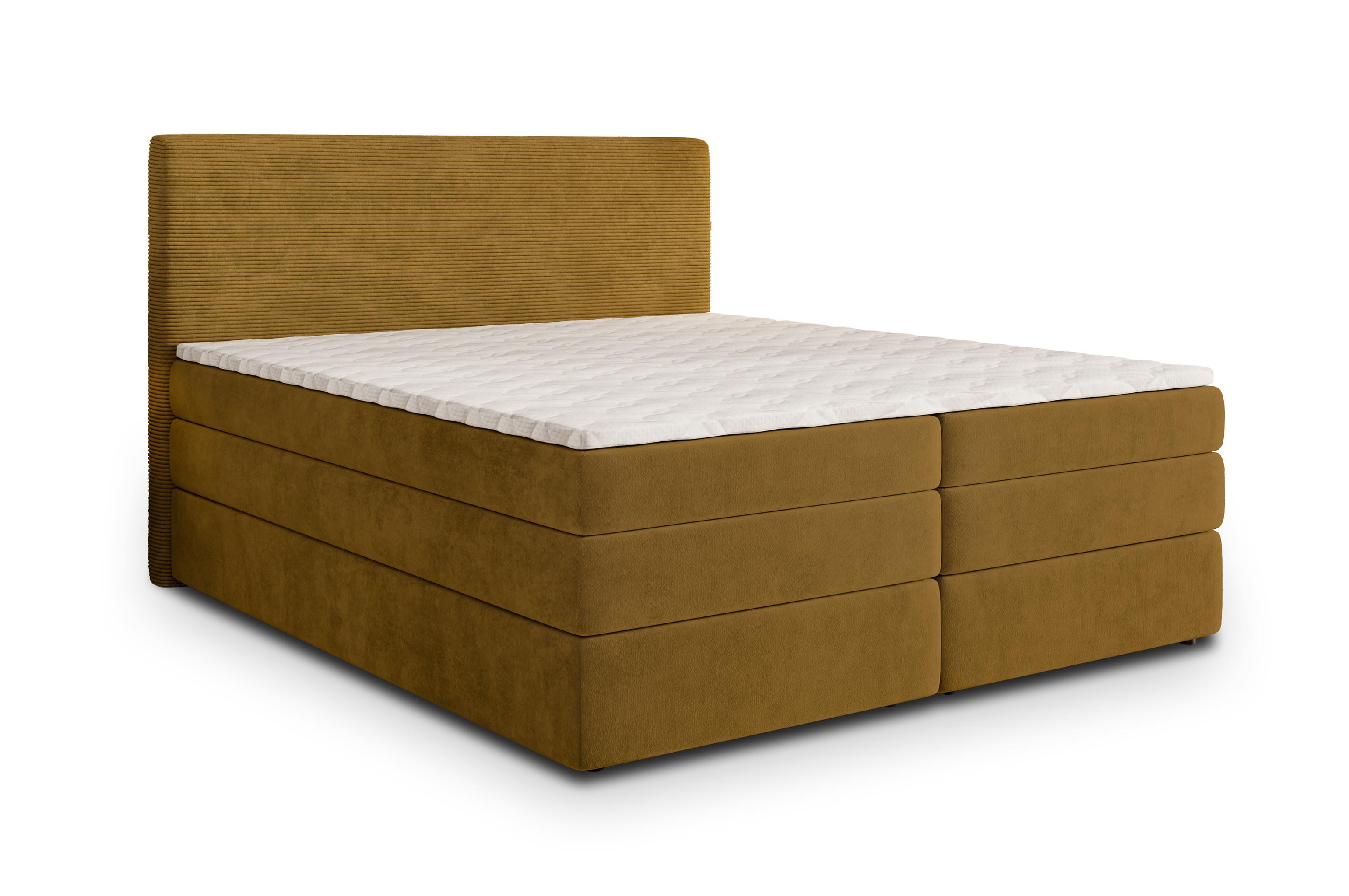 BOXSPRINGBETT MATERN 140x200 cm mit Matratze und Topper - Gelb - Gelb, Holz (140/200cm) - MASSENO