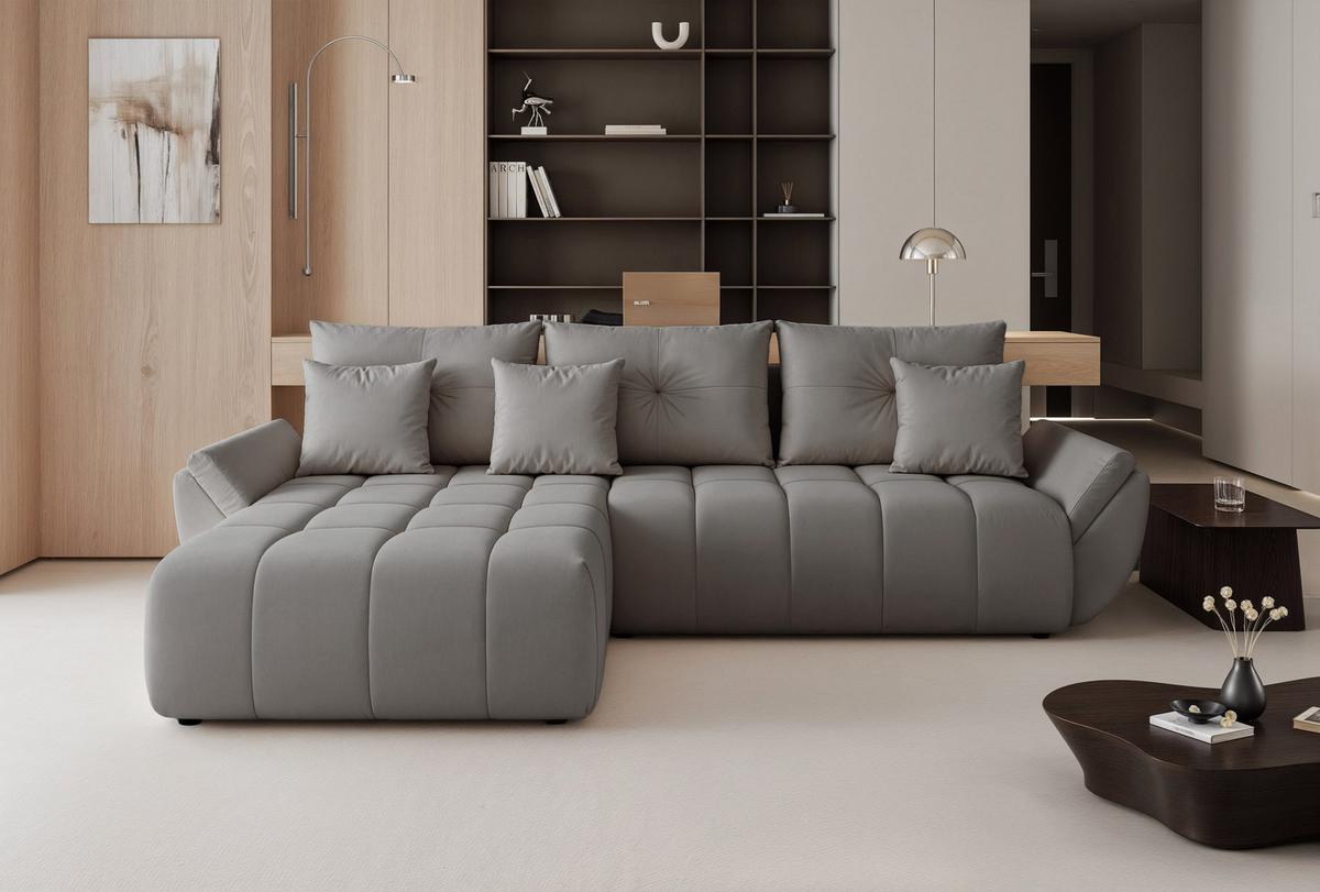 ECKSOFA ARO mit Schlaffunktion und Bettkasten Grau - Schwarz/Grau, Kunststoff/Textil (280/190cm) - Idohome