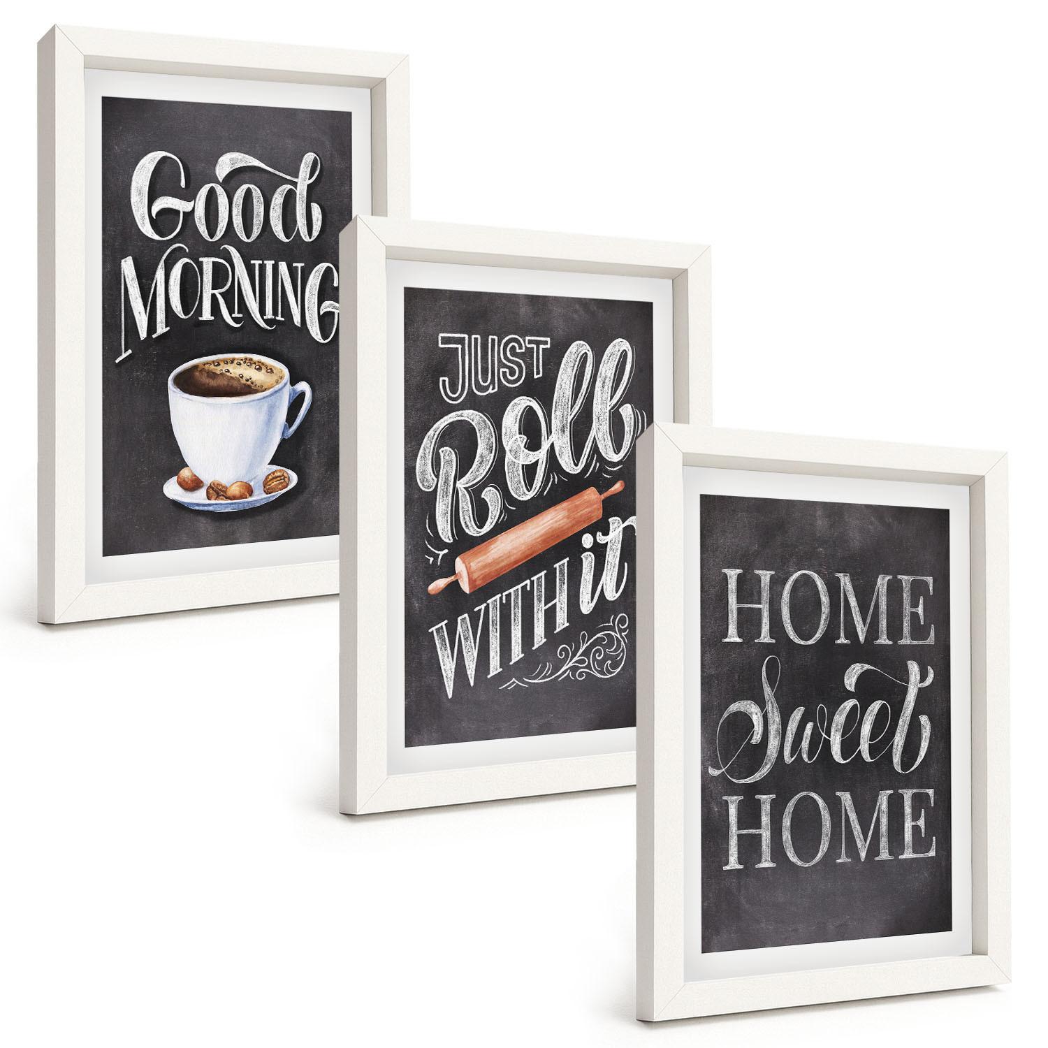 BILDER SET 3er Set - 20x30 cm Weißer Rahmen - Motive und Inschriften für die Küche - Weiß, Kunststoff (20/30cm) - TULUP