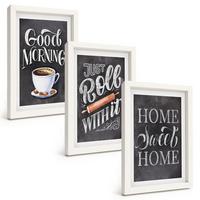 BILDER SET 3er Set - 20x30 cm Weißer Rahmen - Motive und Inschriften für die Küche - Weiß, Kunststoff (20/30cm) - TULUP