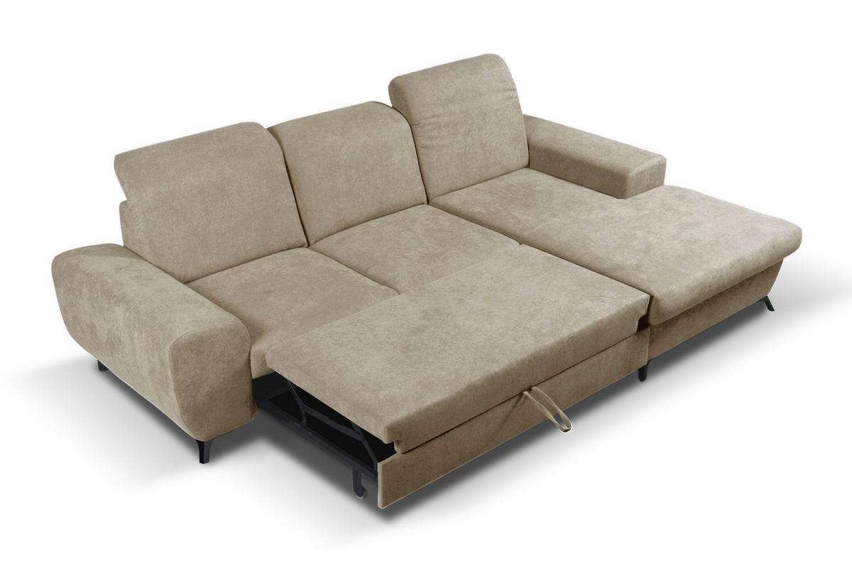 ECKSOFA LUCE R-S Beige Plüsch-Stoff mit Schlaffunktion - Beige, Holz (279/172cm) - MASSENO