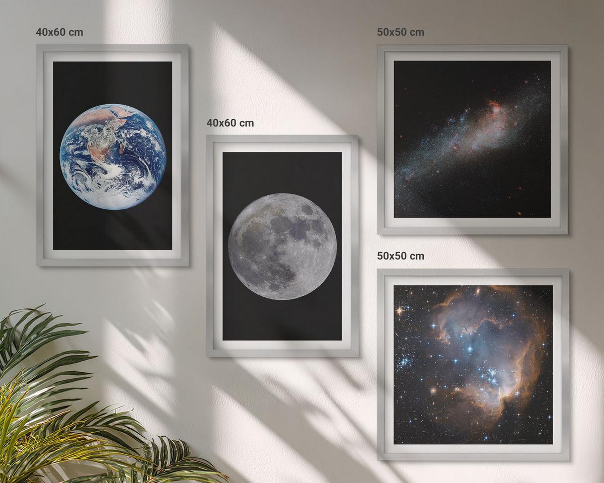 BILDER SET 4er Set - 50x50 cm & 40x60 cm Silberner Rahmen - Galaxie Weltraum Mond - Silberfarben, Kunststoff (50/50cm) - TULUP