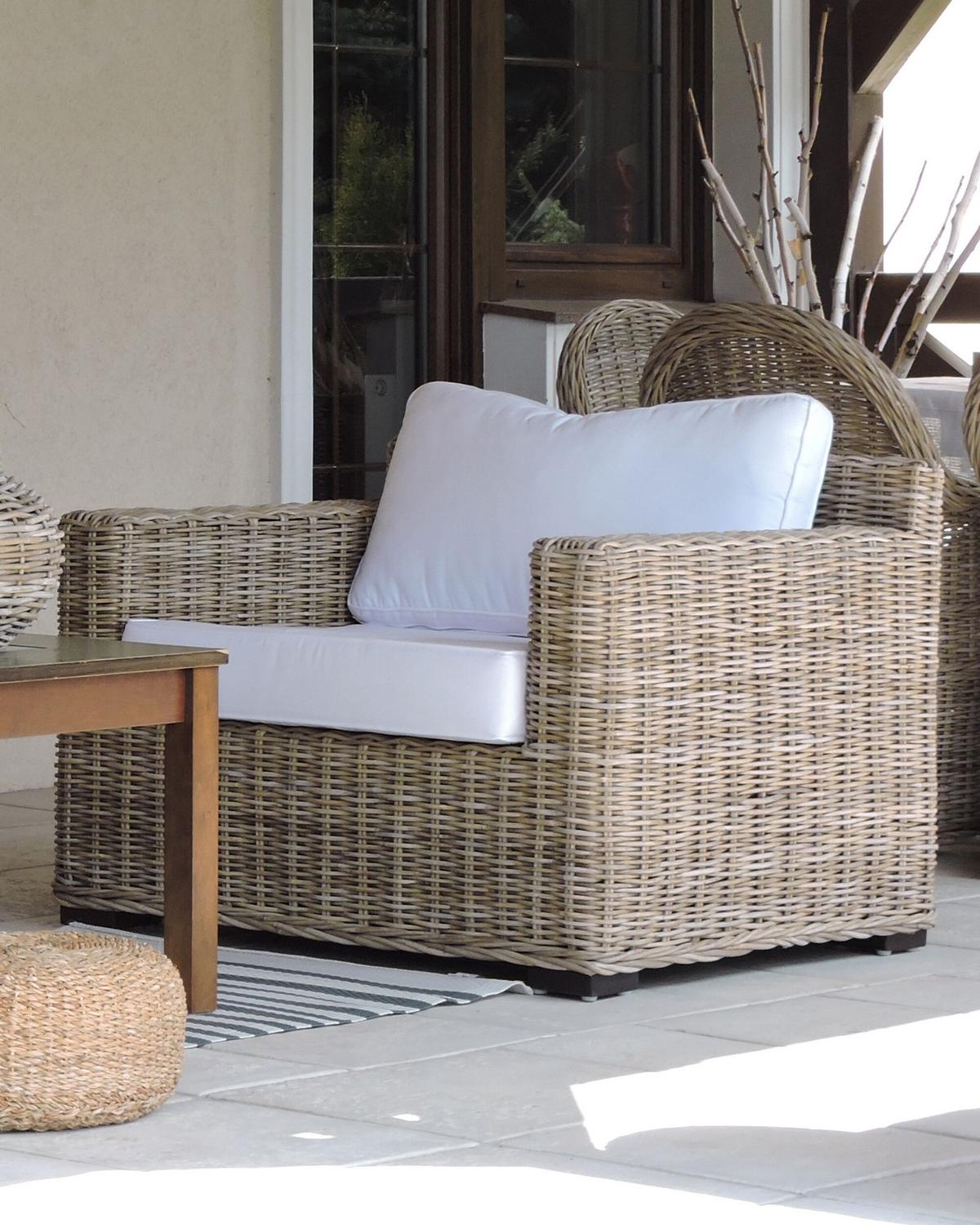 GARTENSESSEL Rattan natürlich Auflagen cremeweiß Ardea - Creme/Naturfarben, Naturmaterialen (112/70/90cm) - Beliani