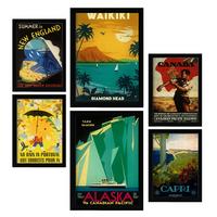 POSTER Set Mit 6 Strände Und Kreuzfahrten Vintage Tourismus Werbetafeln A3 & A4 Rahmenlos - Klar, Papier (29/3cm) - Nacnic